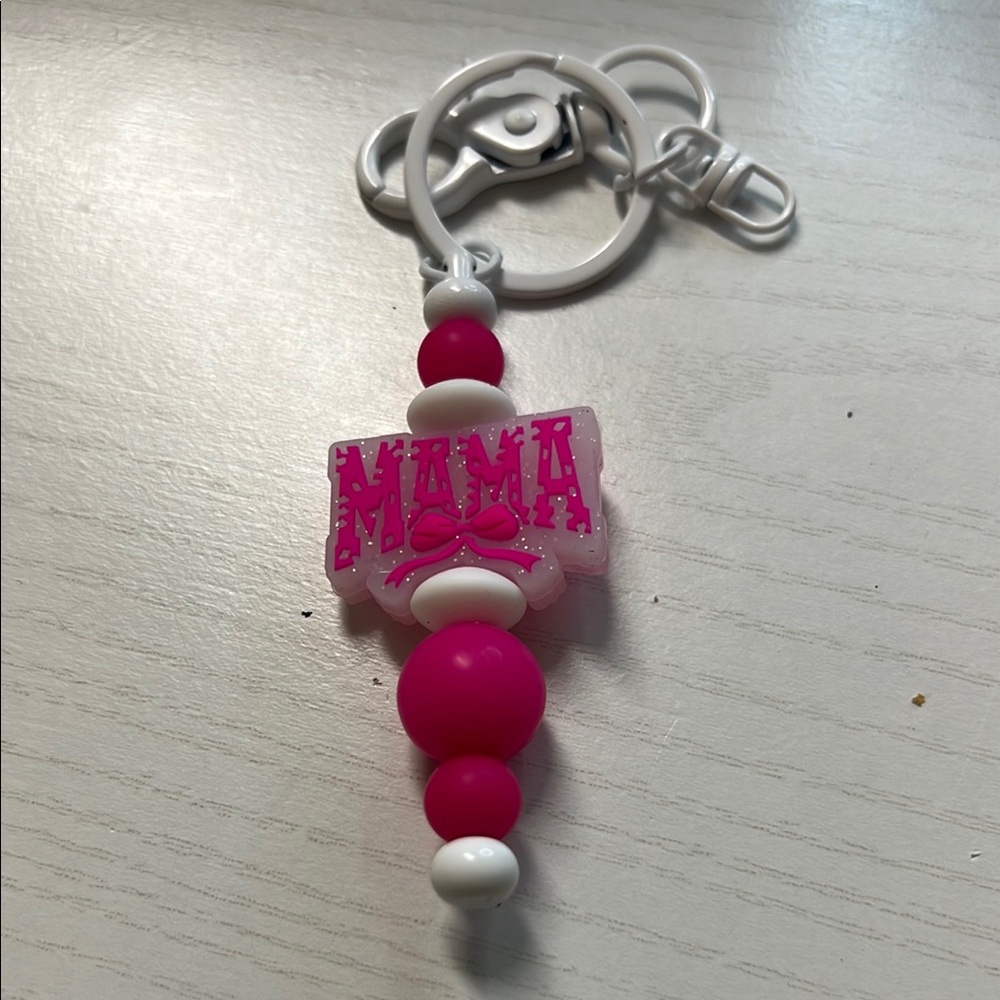 Pink and White Keychain Accessory
